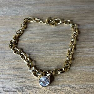 Michael Kors Gold Link Necklace with Stone Pendant